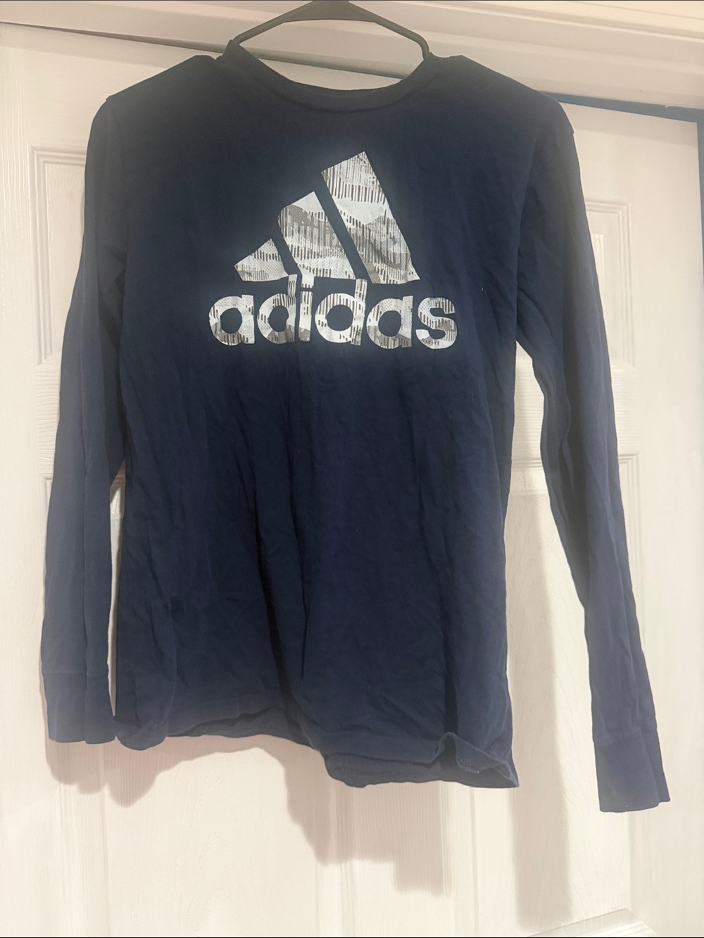 adidas Navy Long Sleeve Tee with White Logo Print